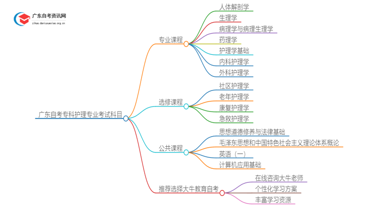 广东自考专科护理专业有哪些考试科目？思维导图