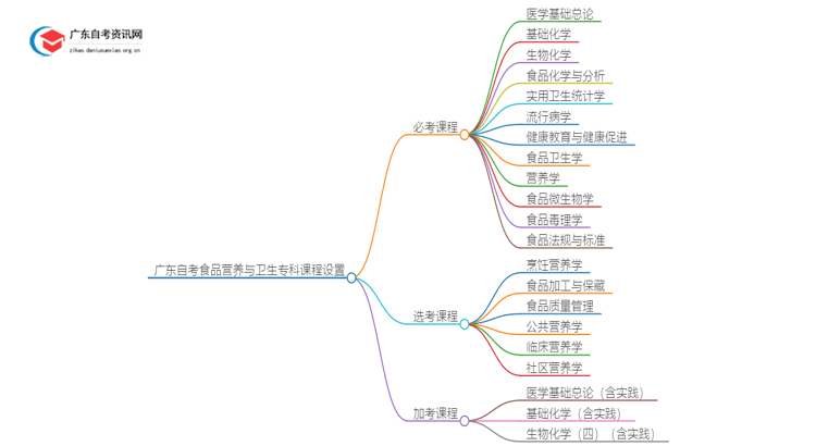 广东自考食品营养与卫生专科专业考几门？思维导图