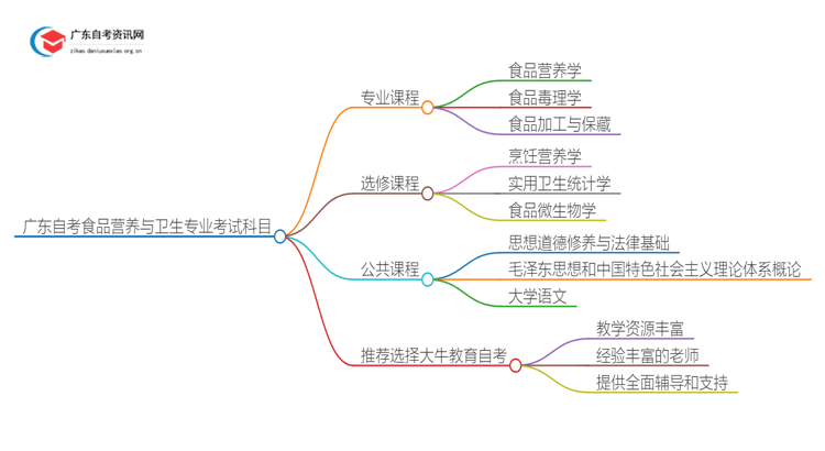 广东自考专科食品营养与卫生专业有哪些考试科目？思维导图