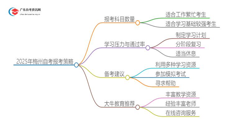 2025年梅州自考一次报考几门比较合适？思维导图