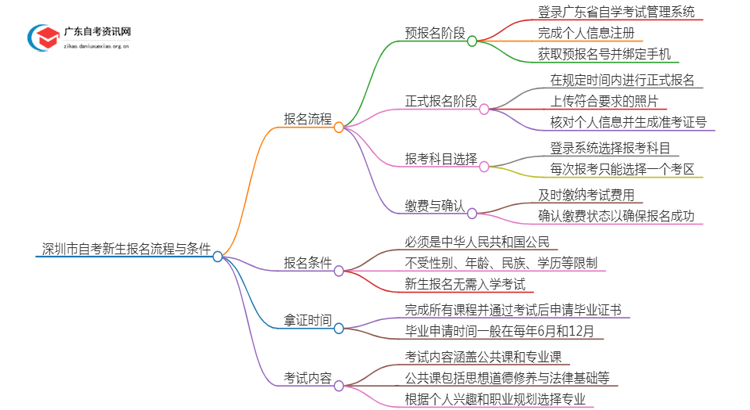 深圳市25年自考新生报名流程是怎样的？啥条件思维导图