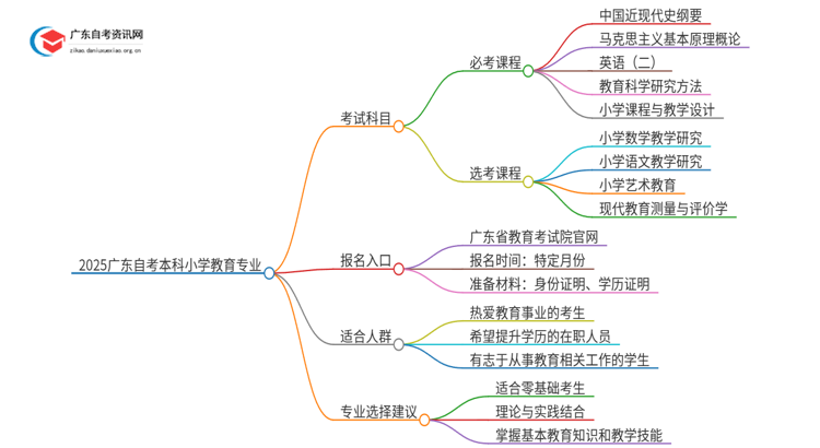 2025广东自考本科小学教育专业考什么思维导图