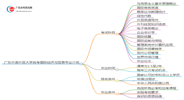 广东外语外贸大学自考国际经济与贸易专业介绍思维导图
